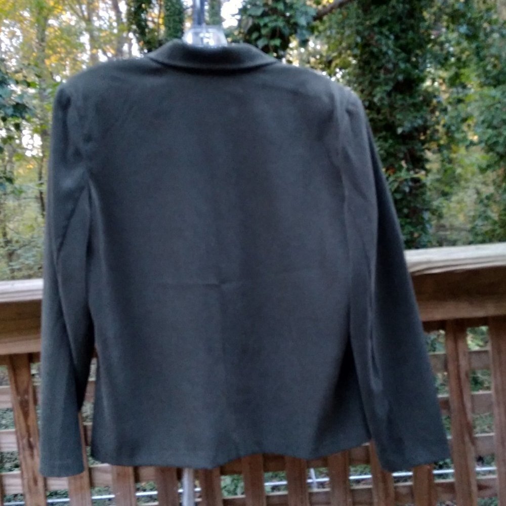 Green Velvety Soft Lightweight Multi Textured Artistic Patchwork Jacket  Sz PL - Picture 3 of 9